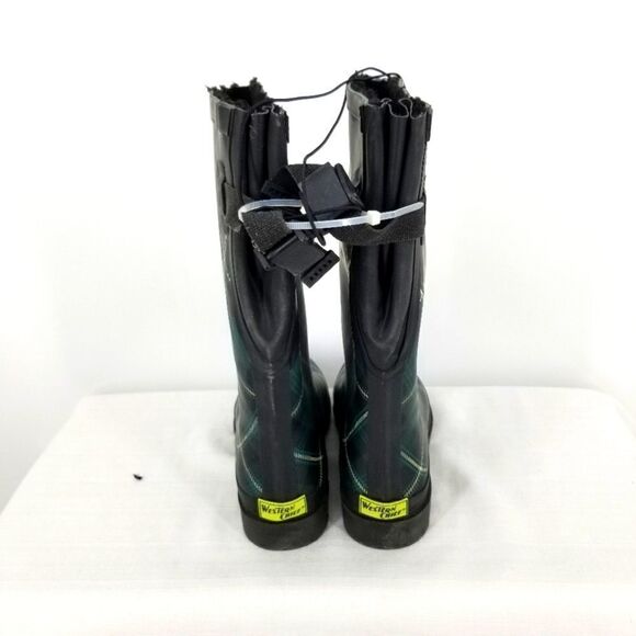 Western Chief "Coreen" Plaid Evergreen Tall Rubber Boots - Picture 4 of 11